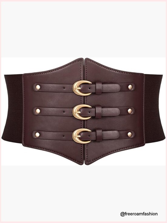 Wide Elastic Corset Belt with Gold Buckle for Daily Cosplay Halloween